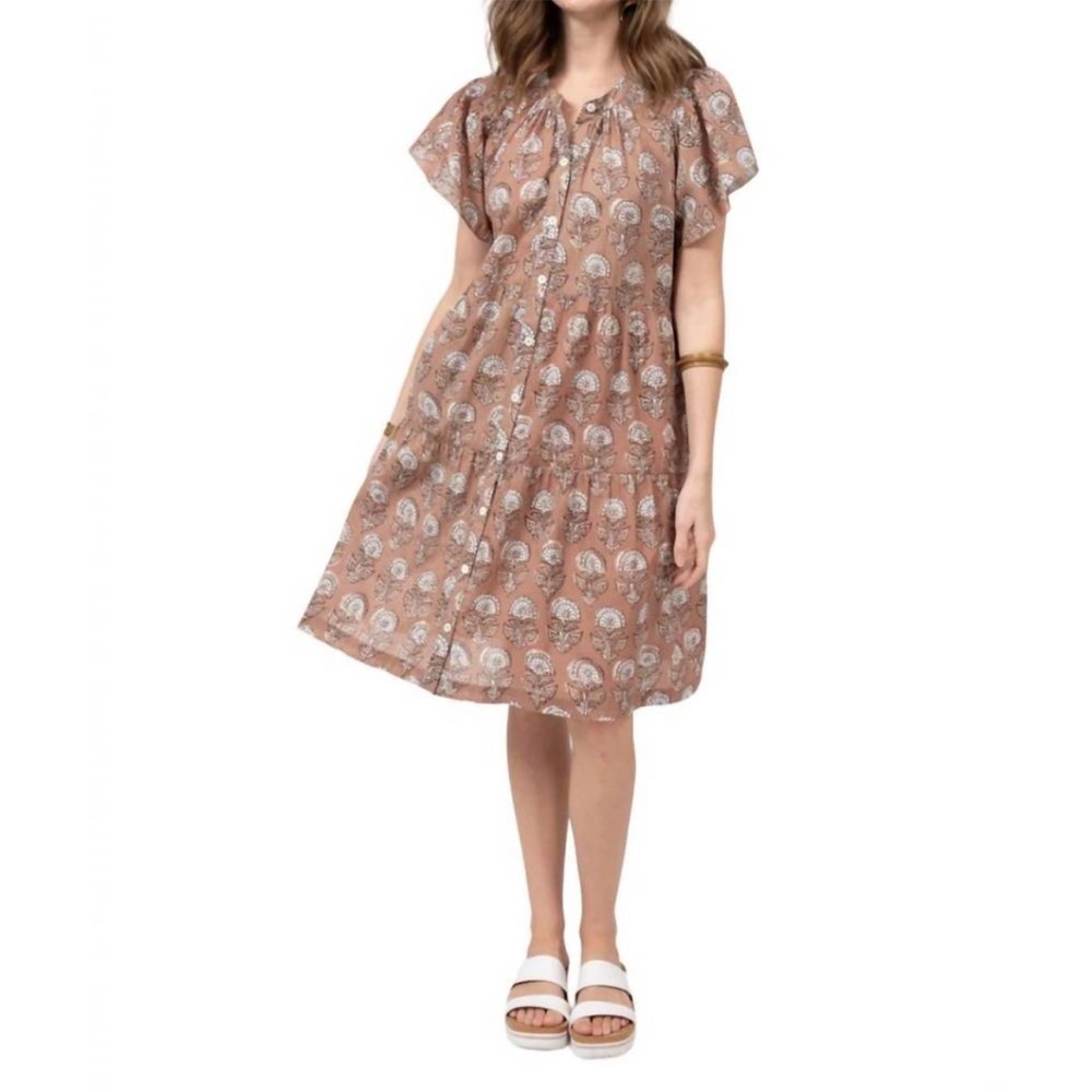 Uncle Frank Smocked Flutter Sleeve Block Floral D… - image 1